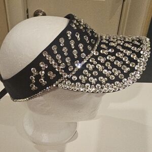 Crystal-Embellished Black Visor - Women's Sparkle Sun Hat